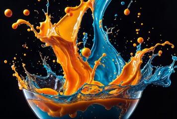 Multicolored water is spreading on a black background.