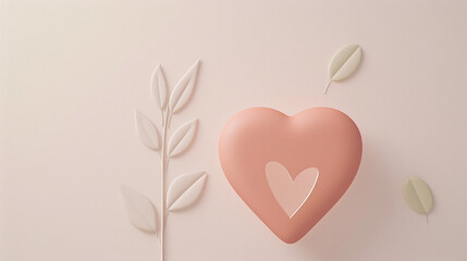 Improving Health and Wellness: Heart and Leaves on Neutral Background