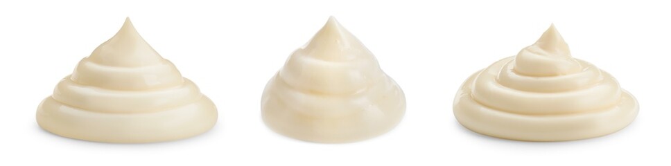 Tasty mayonnaise sauce isolated on white, set