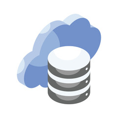 Database with cloud depicting isometric vector of cloud storage