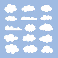 Cloud. Abstract white cloudy set isolated on blue background. Vector illustration.