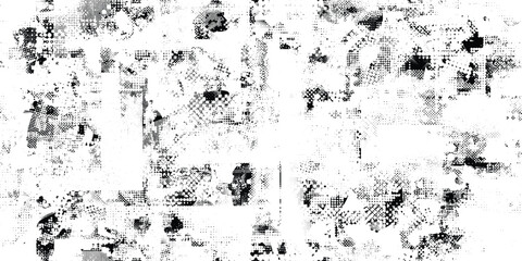 Glitch distorted grungy abstract forms . Halftone dots seamless pattern texture. Grange shapes .Grunge textured . Vector shapes with half tone dots .Screen print endless pattern texture