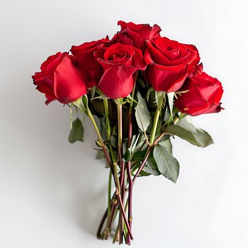 Colorful flower bouquet of red roses isolated on white background. Closer. Generative Ai