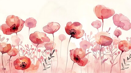 Cute watercolor flower background . Invitation. Wedding card. Birthday card. Generative Ai