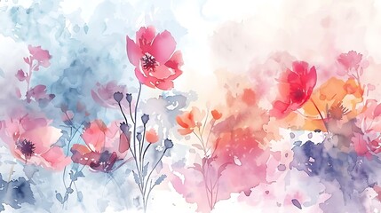 Cute watercolor flower background . Invitation. Wedding card. Birthday card. Generative Ai