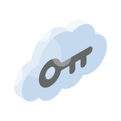 Cloud with key denoting concept isometric icon of cloud access