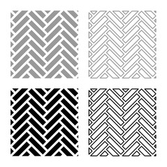 Parquet parquetry wooden floor timber interior nature material set icon grey black color vector illustration image solid fill outline contour line thin flat style - obrazy, fototapety, plakaty