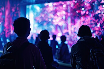 Naklejka premium Many People Watching a Live Streaming, Watching Movies, Watching News, Emotion Friend Group