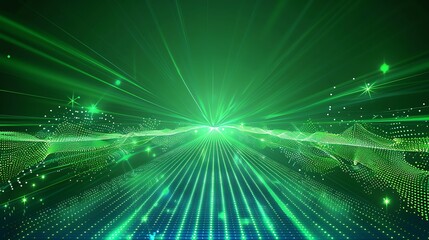 Fototapeta premium Digital technology banner green blue background concept with technology light effect, abstract tech, innovation future data, internet network, Ai big data, lines dots connection. Generative Ai