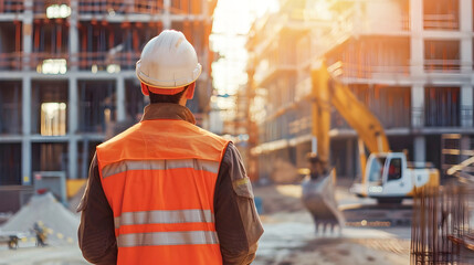 Obraz premium Construction Worker Looking out at Building Site