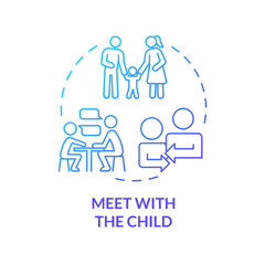 Meet with child blue gradient concept icon. Build family bonds. Visiting kid before adoption. Prepare for parenting. Round shape line illustration. Abstract idea. Graphic design. Easy to use