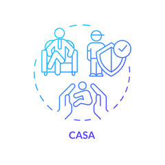 CASA blue gradient concept icon. Court appointed special advocate. Volunteer social worker. Child rights protection. Round shape line illustration. Abstract idea. Graphic design. Easy to use