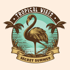 Summer tropical vibes flamingo logo design
