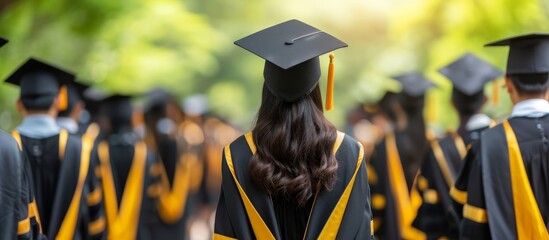 Diverse group of happy graduates wearing graduation gowns celebrating academic achievement