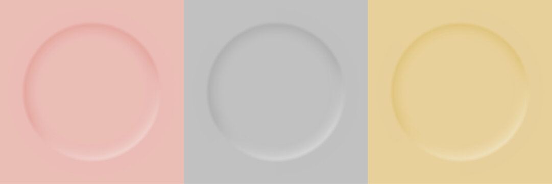 A set of abstract 3D frames made of gold, rose gold, gray round angular square design. A collection of geometric backgrounds for the product. Elements for the design. View from above. minimal neomorph