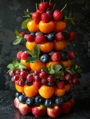 Tower of Fruit With Berries, Oranges, Raspberries, and Blueberries