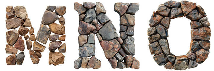 Brown Rocks Alphabet Isolated on Transparent or White Background, PNG