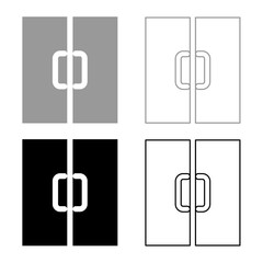 Double door exit doorway set icon grey black color vector illustration image solid fill outline contour line thin flat style