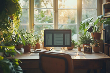 Workspace Home Office with plants and Natural Morning Light