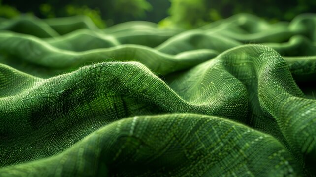 Eco tech fabric made from recycled materials, textile innovation for sustainability. wavy green fabric background