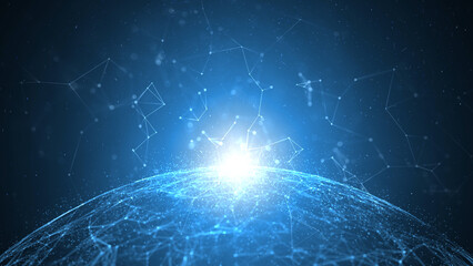 Artistic 3d cyberspace sphere with glowing lines illustration background.