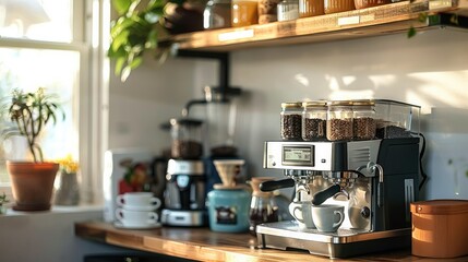A cute small coffee bar, Set up a dedicated area on counter with a coffee maker, mugs and a small...