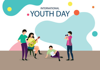 International Youth Day poster banner vector illustration with group of people