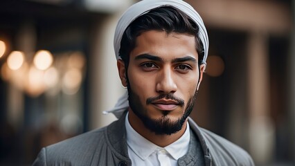portrait of a pretty young muslim man, portrait of a man, pretty muslim man - obrazy, fototapety, plakaty