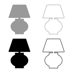 Desk lamp set icon grey black color vector illustration image solid fill outline contour line thin flat style