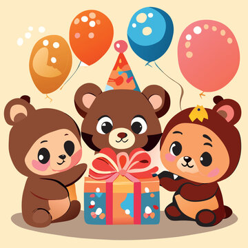 1 warm birthday pictures with people exchanging gifts suitable for decorating blankets, vector illustration kawaii