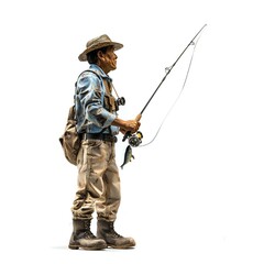 Man with fishing rod isolated on white background Generative Ai  - 746342006
