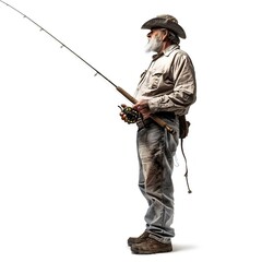 Man with fishing rod isolated on white background Generative Ai  - 746342036