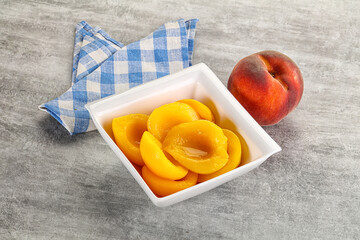 Ripe sweet and juicy canned peach