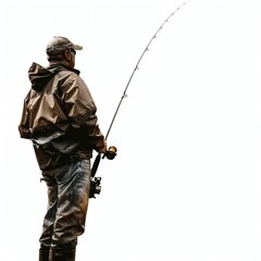 Man with fishing rod isolated on white background Generative Ai  - 746342052