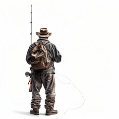 Man with fishing rod isolated on white background Generative Ai  - 746342057