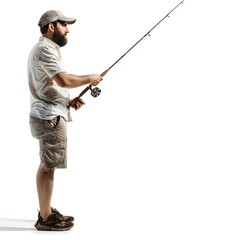 Man with fishing rod isolated on white background Generative Ai  - 746342070