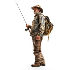 Man with fishing rod isolated on white background Generative Ai  - 746342220