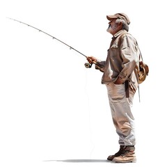 Man with fishing rod isolated on white background Generative Ai  - 746342225