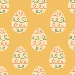 Easter egg seamless pattern minimal design. Cute pastel colored endless background for spring holiday decoration. Hand drawn yellow texture. Repeat vector illustration