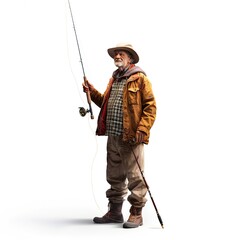 Man with fishing rod isolated on white background Generative Ai  - 746342267