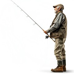 Man with fishing rod isolated on white background Generative Ai  - 746342271