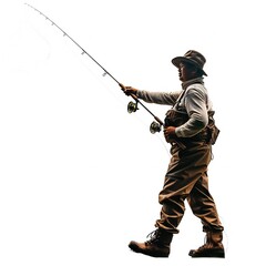 Man with fishing rod isolated on white background Generative Ai  - 746342275