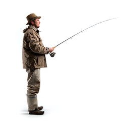 Man with fishing rod isolated on white background Generative Ai  - 746342280