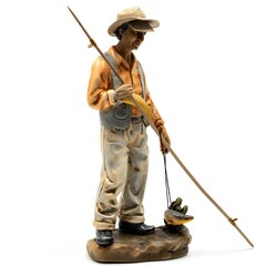 Man with fishing rod isolated on white background Generative Ai  - 746342286