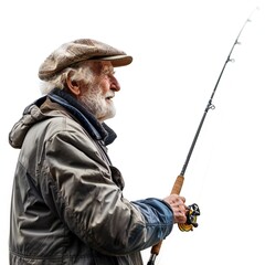 Man with fishing rod isolated on white background Generative Ai  - 746342294