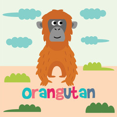  Playful orangutan for kids projects and designs. Monkey in jungle, animal character for children. isolated vector clipart © AnggiDimas
