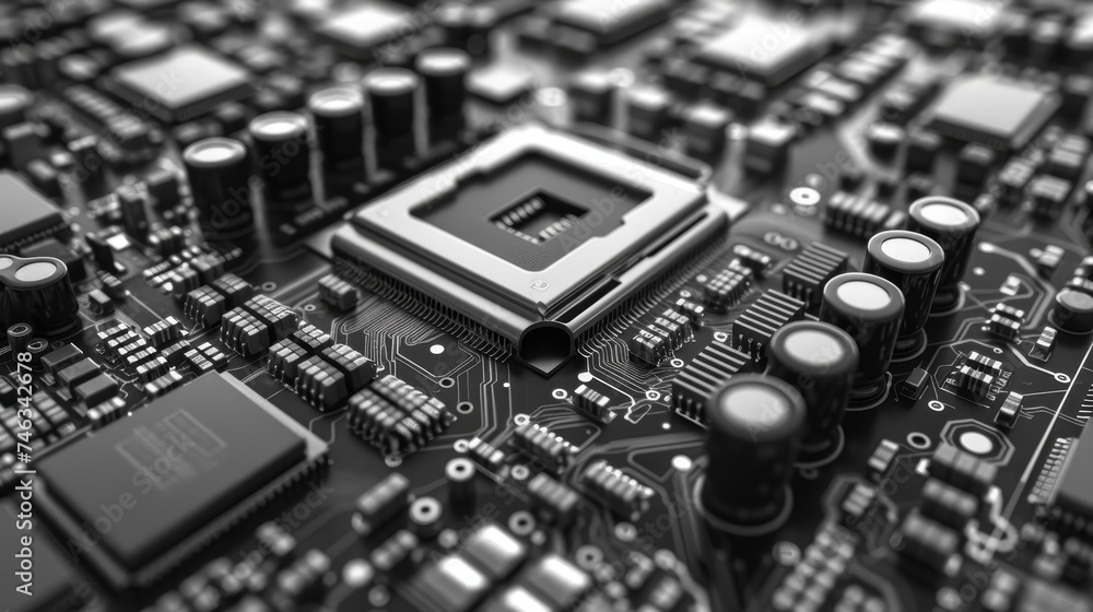 Poster discover the symphony of technology in the intricate designs of circuit boards, where components har