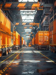 Naklejka premium Large Warehouse Filled With Yellow Containers