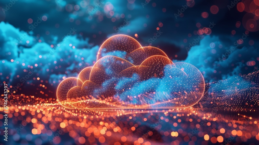 Poster explore the texture of cloud computing landscapes, where digital networks and data storage intersect