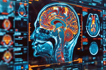 Computer Screen Showing Brain Scan - obrazy, fototapety, plakaty